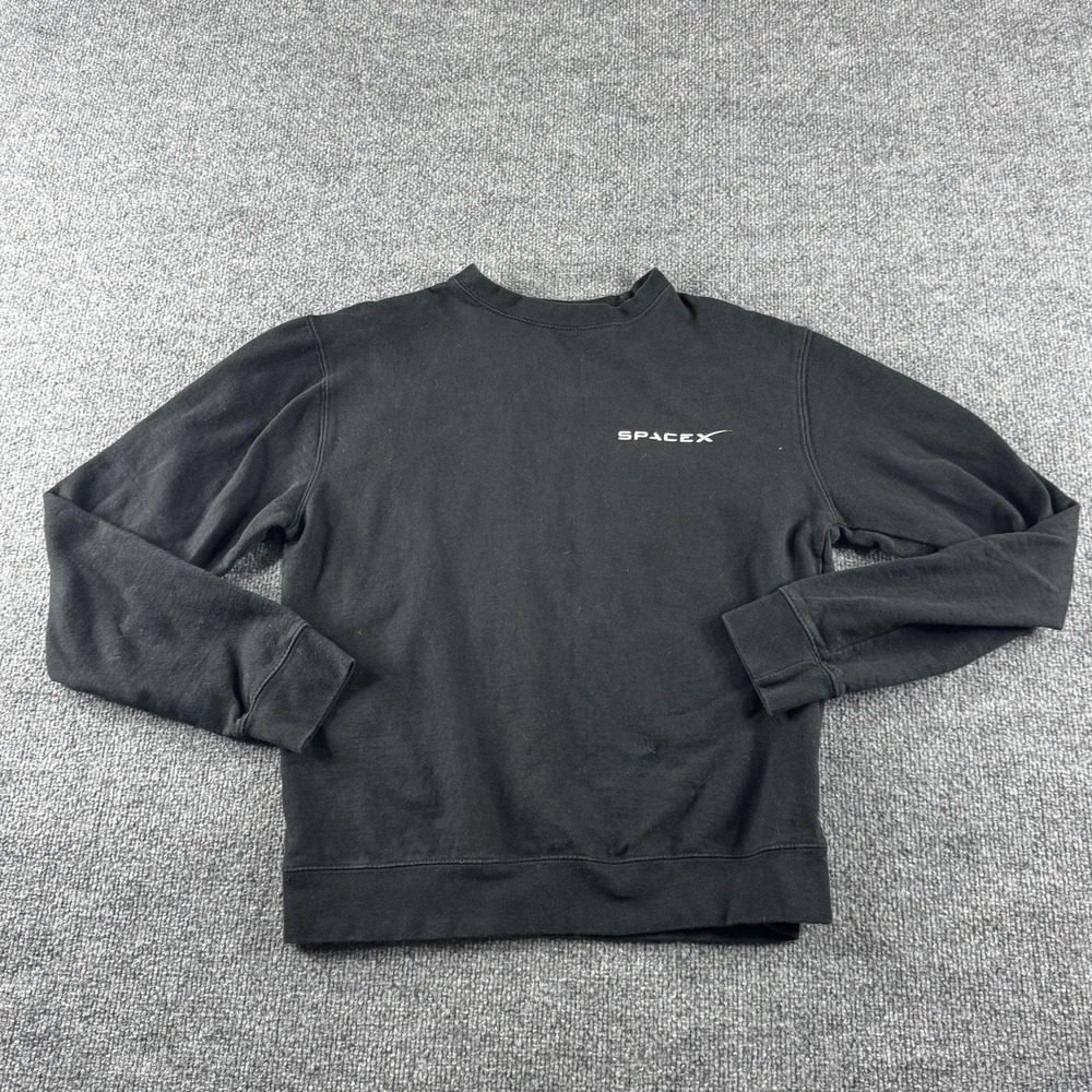 SpaceX Sweatshirt Mens S Black Fleece Crew Neck Pullover Logo Graphic Back